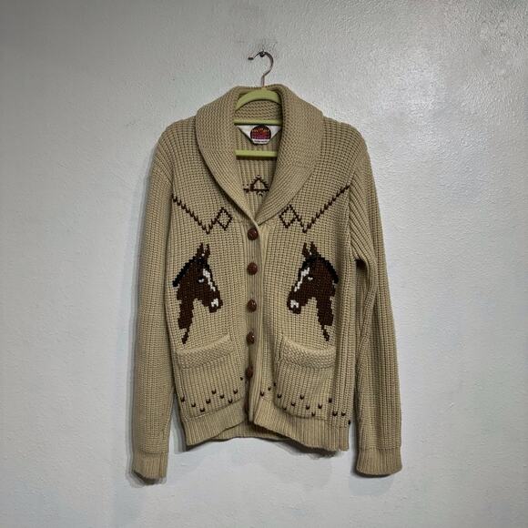 Miller Outerwear Tan Horse Vintage Cardigan Sz M - Picture 2 of 14